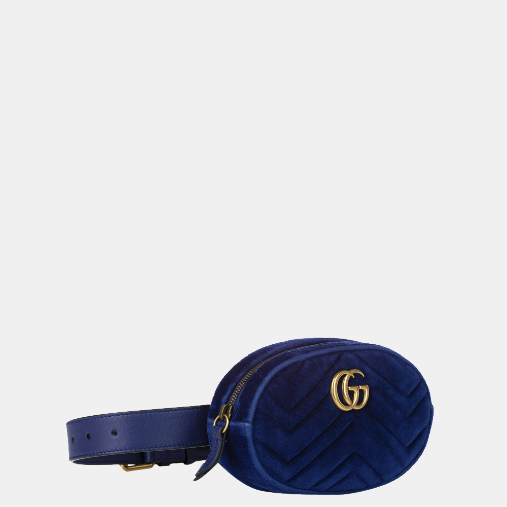 

Gucci Blue Velvet Matelasse GG Marmont Belt Bag