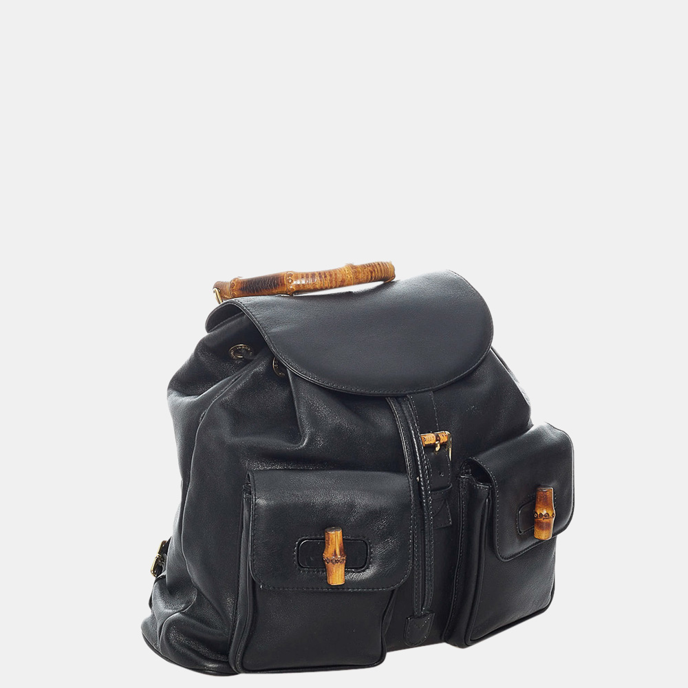 

Gucci Black Bamboo Drawstring Leather Backpack