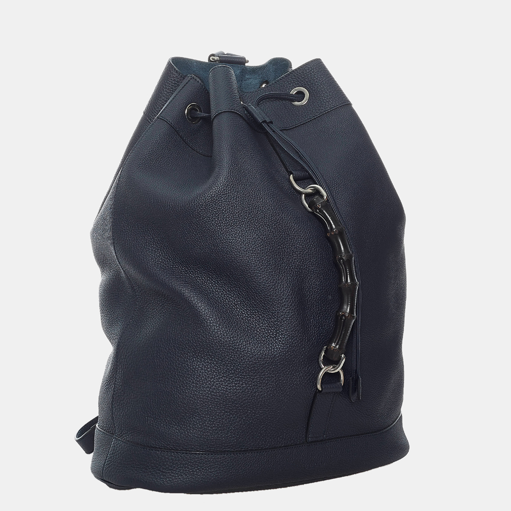 

Gucci Navy Blue Bamboo Leather Backpack