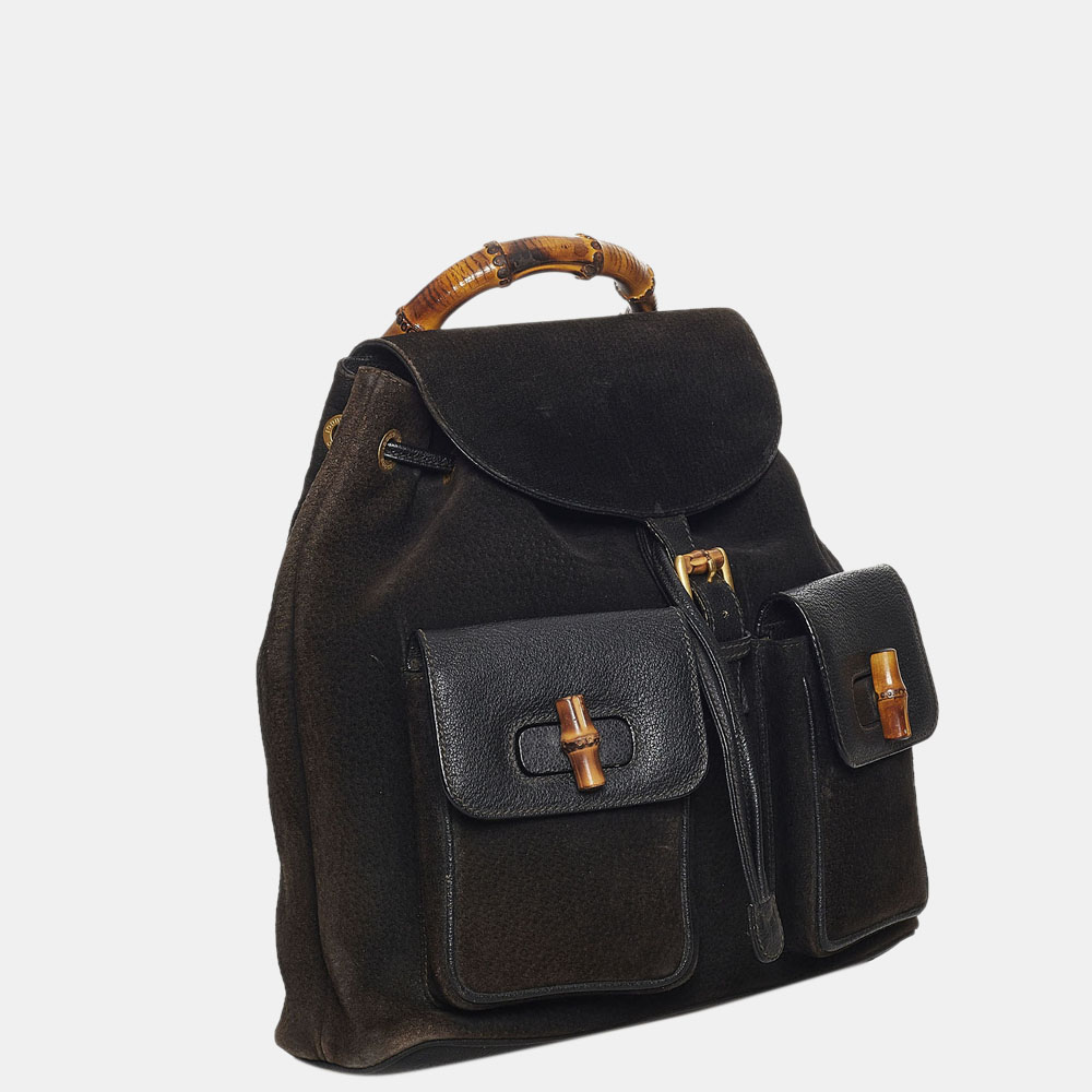 

Gucci Black Bamboo Suede Drawstring Backpack