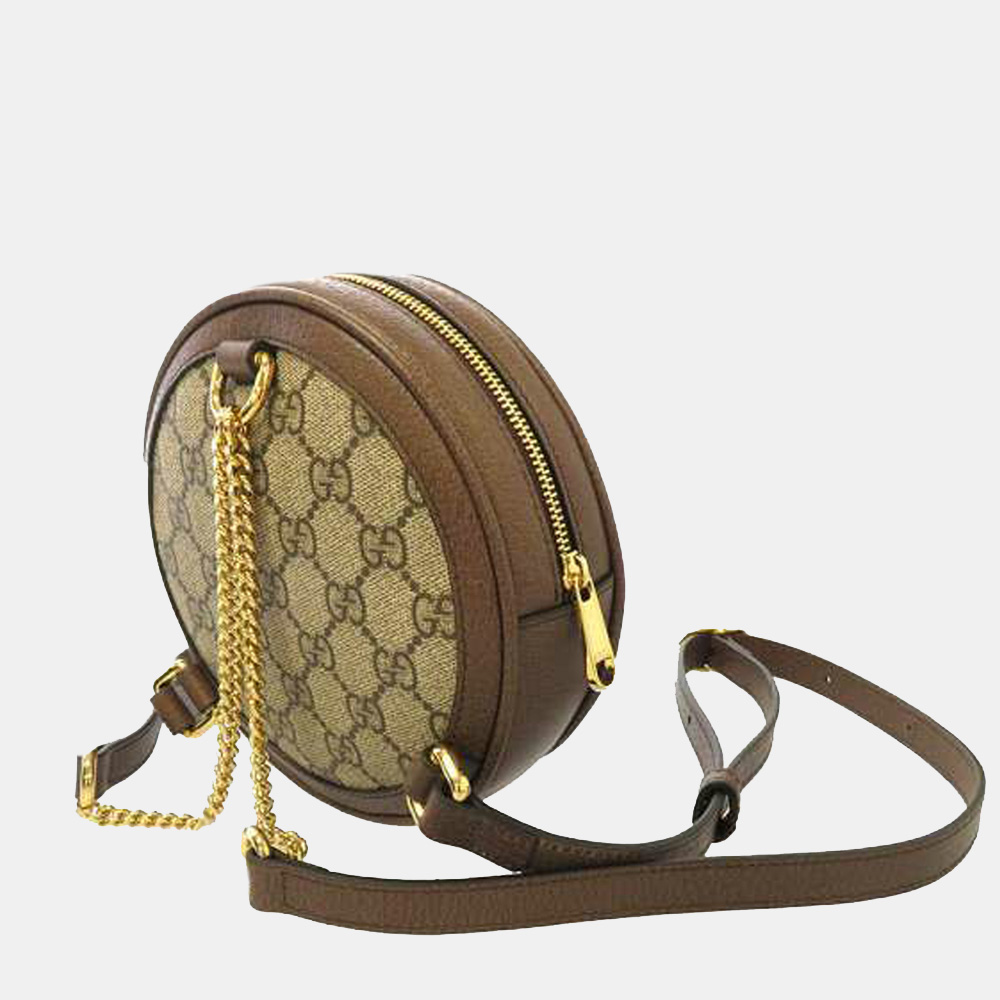 

Gucci Brown GG Supreme Mini Round Ophidia Backpack