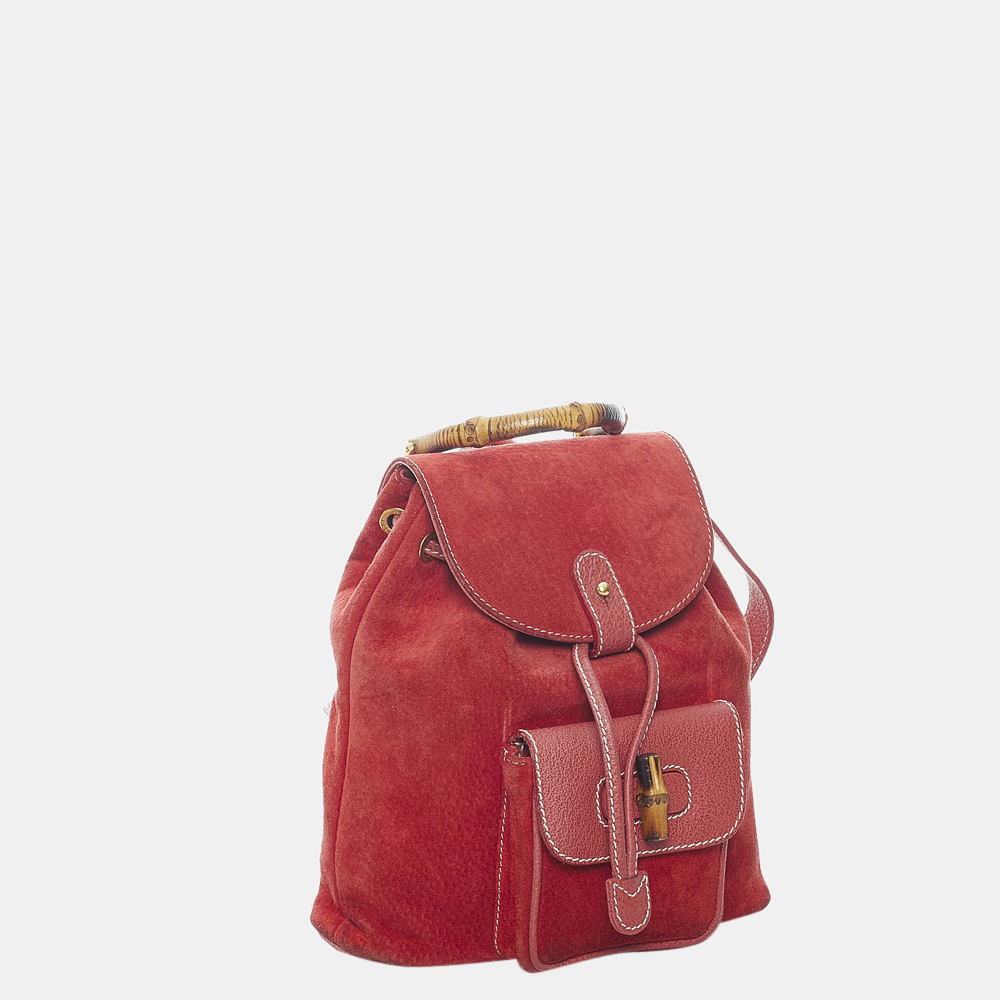 

Gucci Red Bamboo Suede Backpack