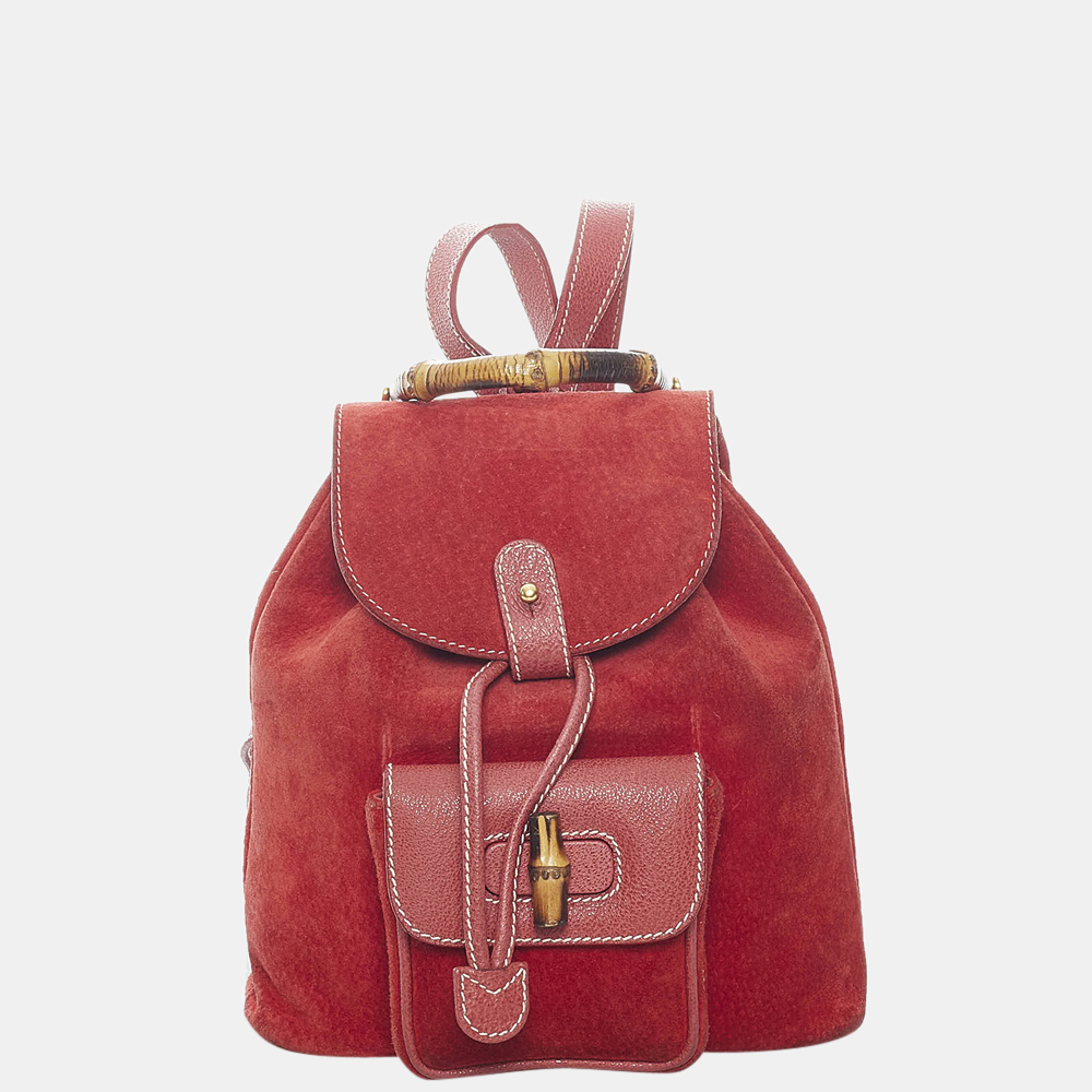 Red Bamboo Suede Backpack