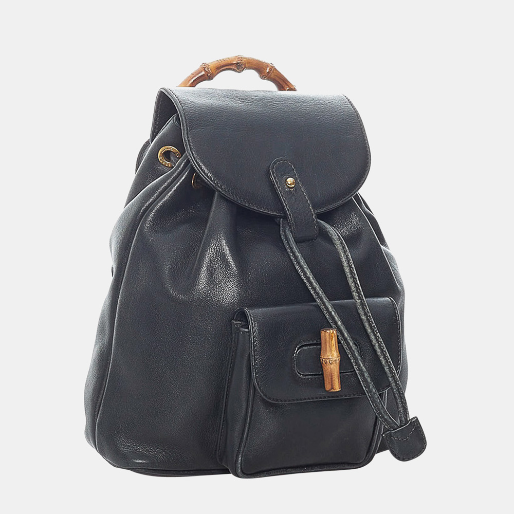 

Gucci Black Bamboo Leather Drawstring Backpack