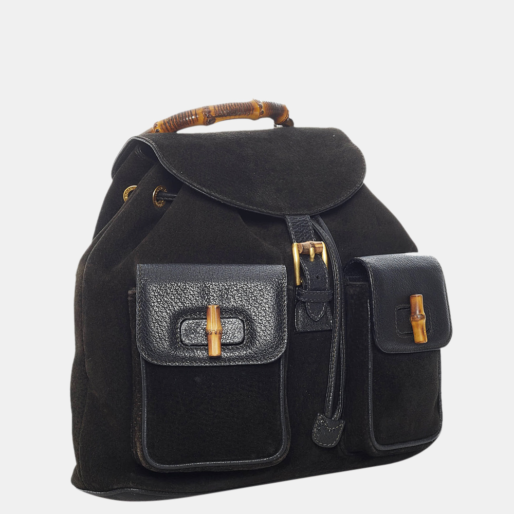 

Gucci Black Bamboo Suede Drawstring Backpack