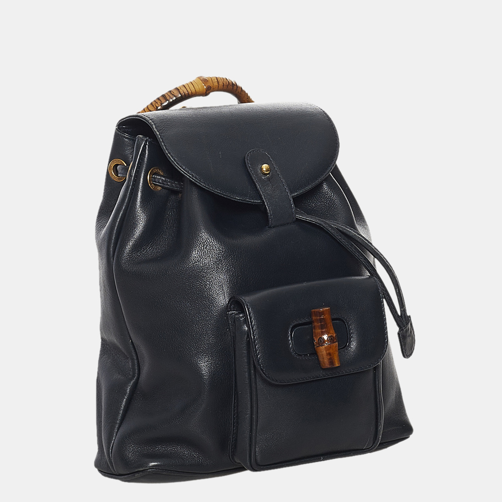 

Gucci Black Bamboo Drawstring Leather Backpack