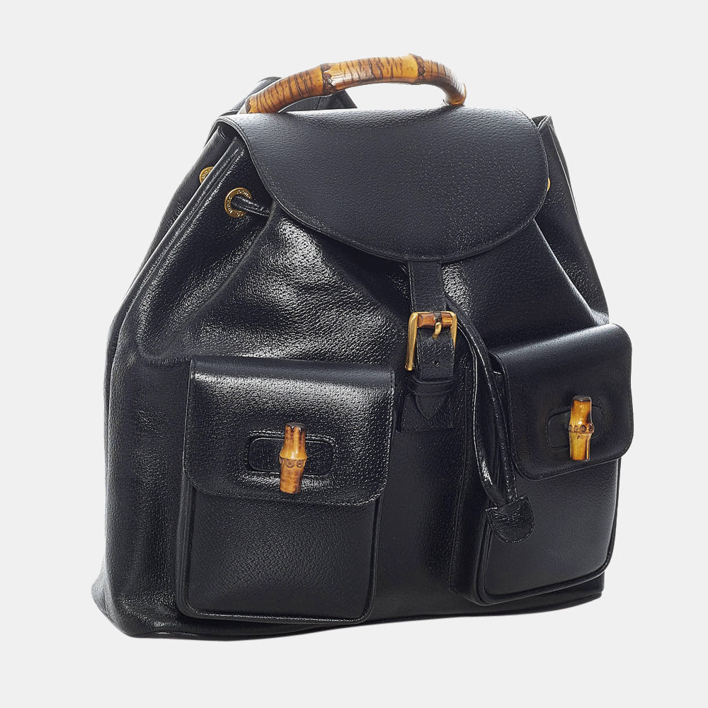

Gucci Black Bamboo Drawstring Leather Backpack