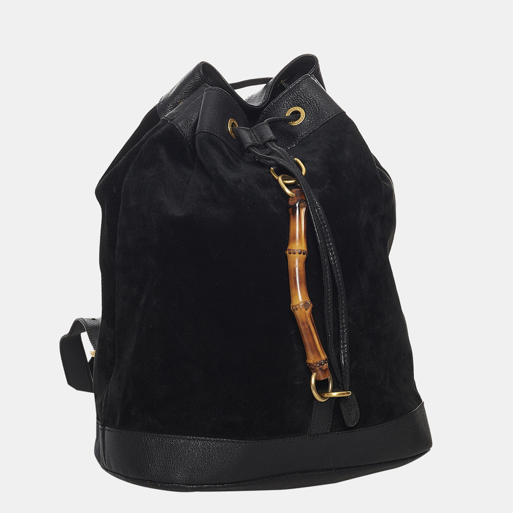 

Gucci Black Bamboo Suede Drawstring Backpack