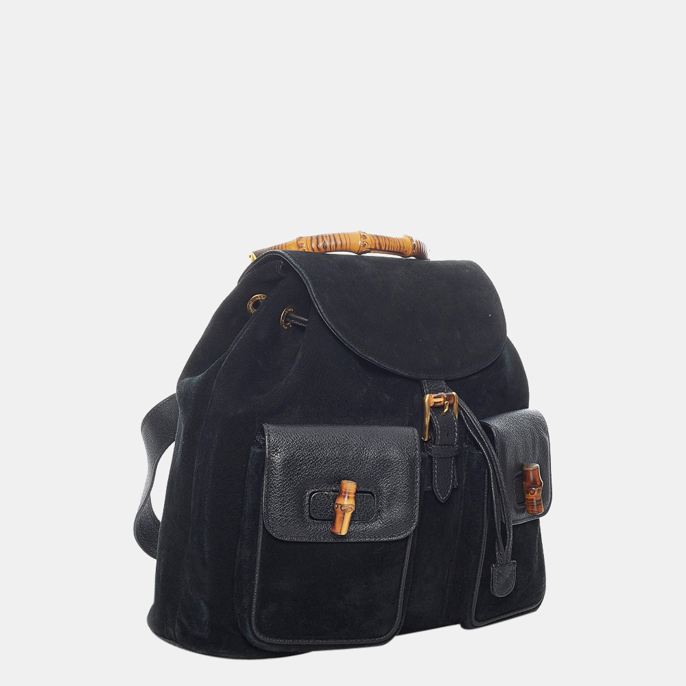 

Gucci Black Bamboo Suede Drawstring Backpack