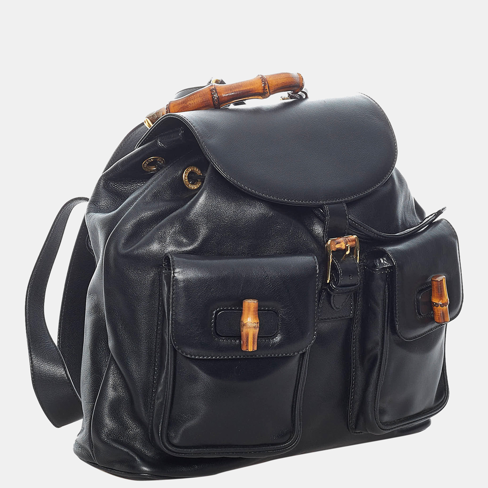 

Gucci Black Bamboo Drawstring Leather Backpack