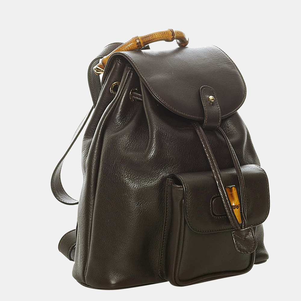 

Gucci Brown Bamboo Drawstring Leather Backpack