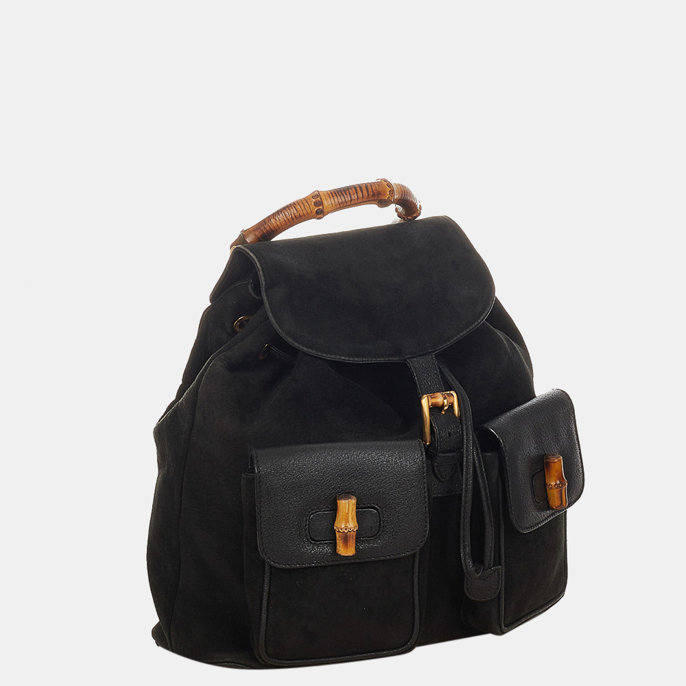 

Gucci Black Bamboo Suede Drawstring Backpack
