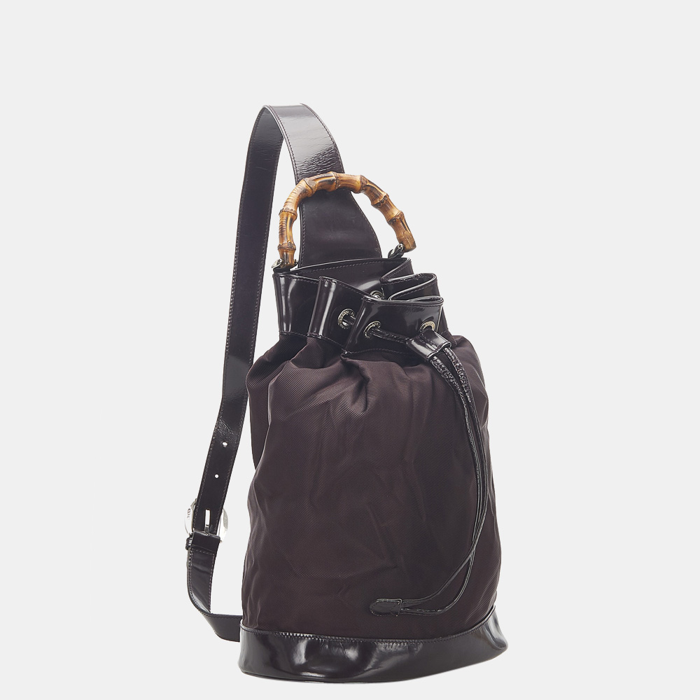 

Gucci Black Bamboo Canvas Drawstring Backpack