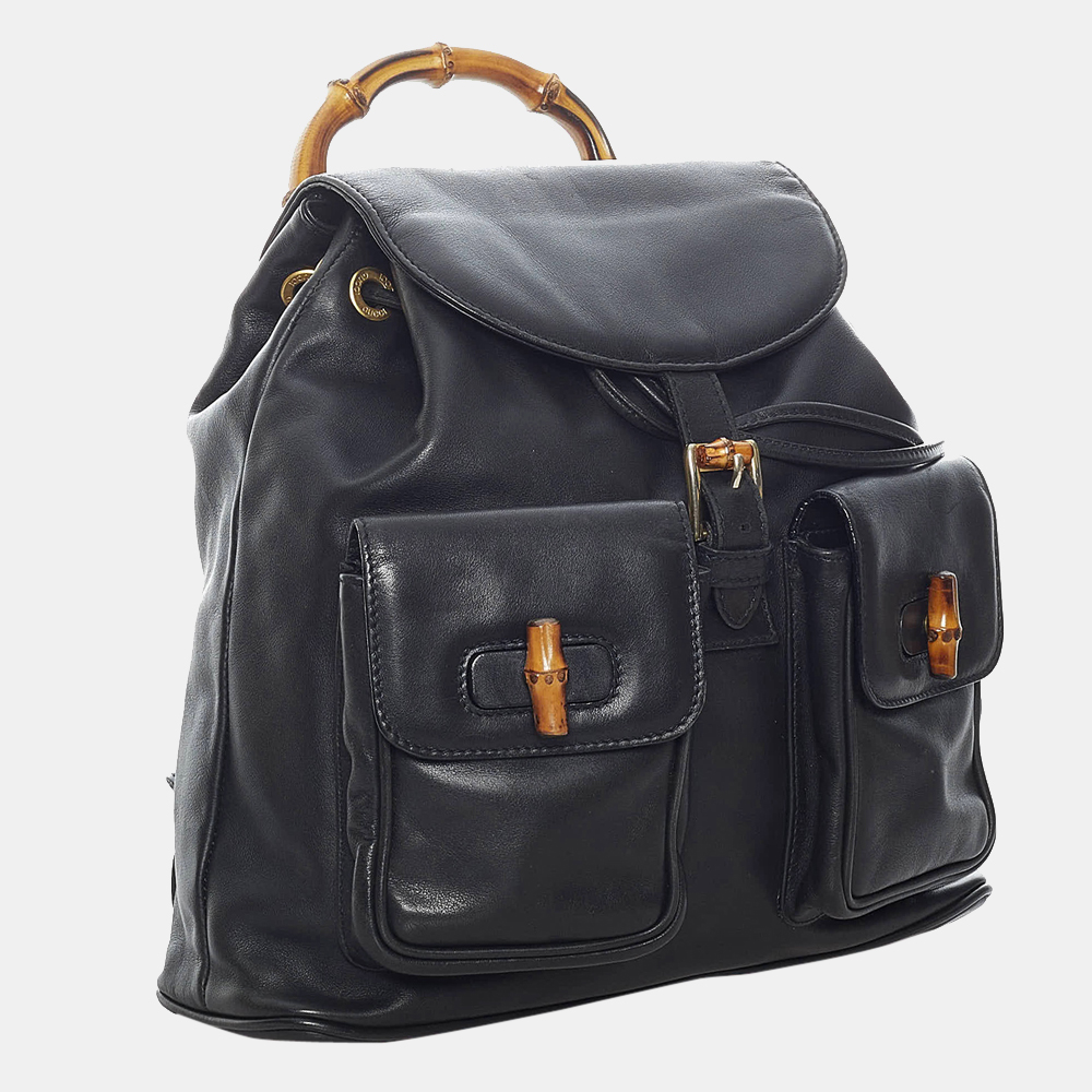 

Gucci Black Bamboo Drawstring Leather Backpack