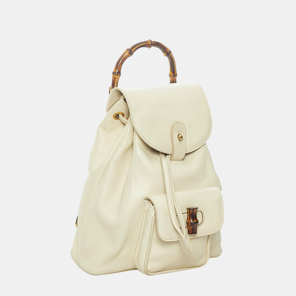 

Gucci White Mini Bamboo Drawstring Leather Backpack