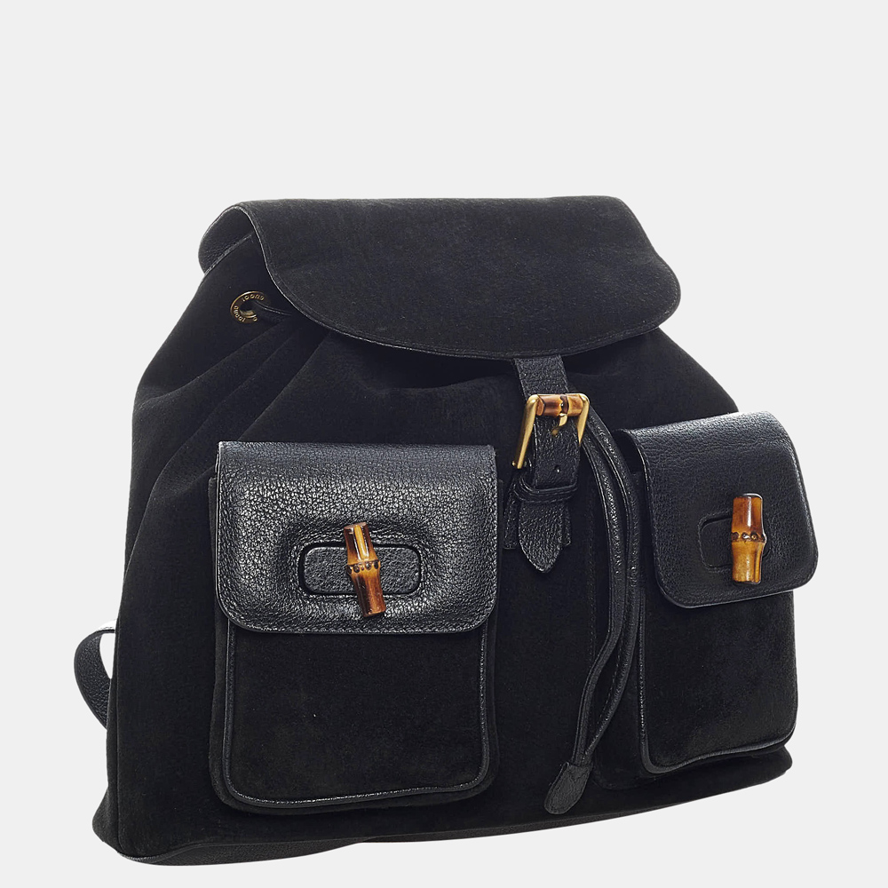 

Gucci Black Bamboo Suede Drawstring Backpack
