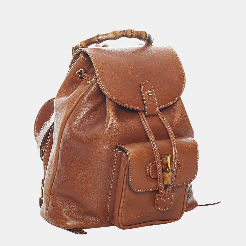 

Gucci Brown Mini Bamboo Leather Drawstring Backpack