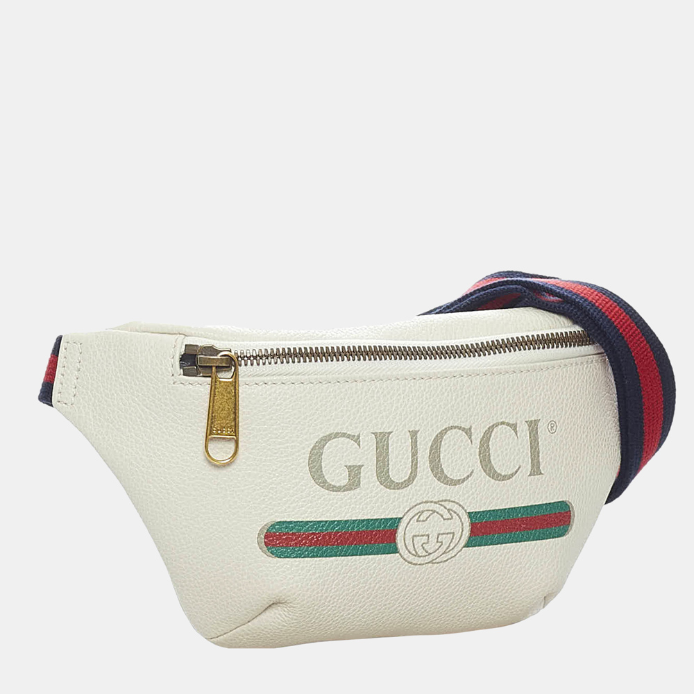 

Gucci White/Multi Color Logo Leather Belt Bag, Multicolor