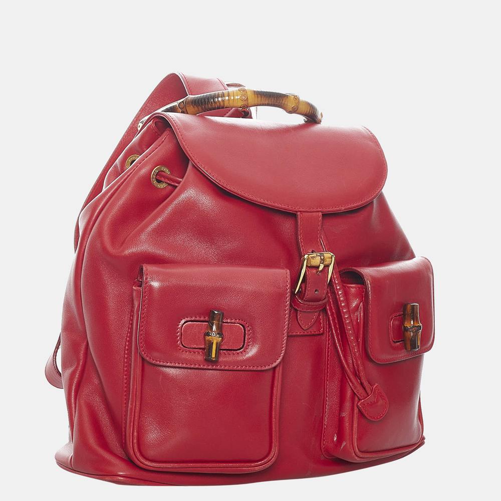 

Gucci Red Bamboo Leather Drawstring Backpack