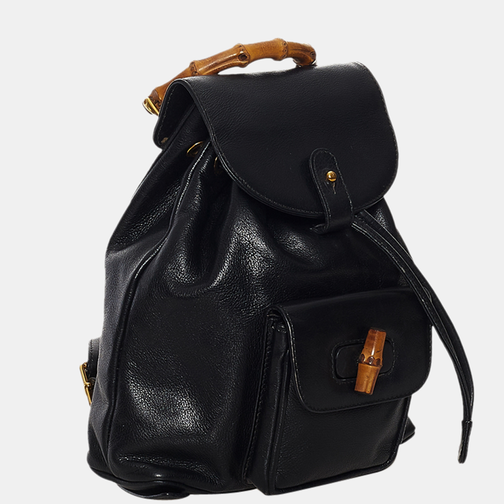 

Gucci Black Bamboo Leather Drawstring Backpack
