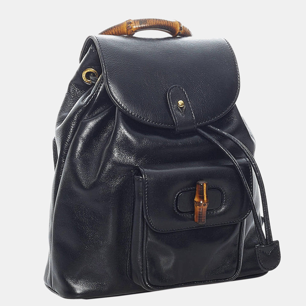 

Gucci Black Mini Bamboo Drawstring Leather Backpack