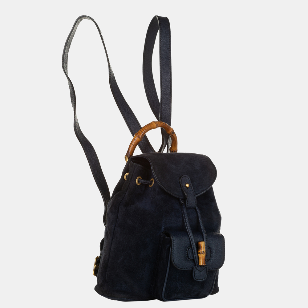 

Gucci Blue/Navy Blue Bamboo Suede Drawstring Backpack