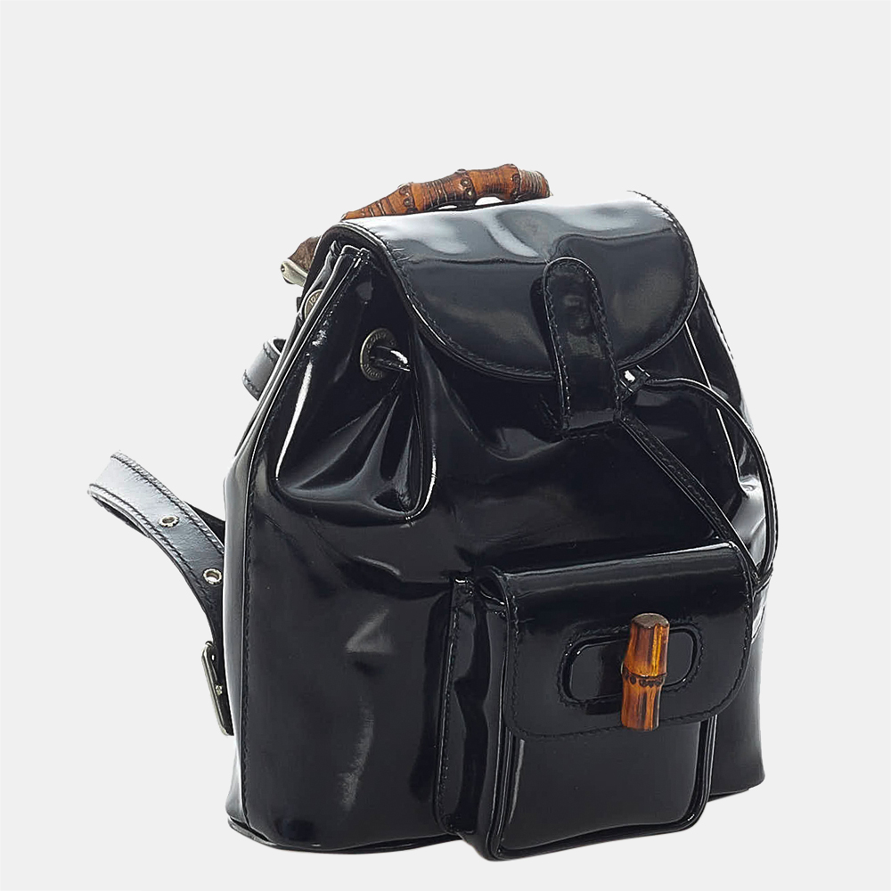

Gucci Black Bamboo Patent Leather Drawstring Backpack