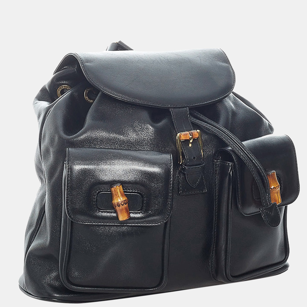 

Gucci Black Bamboo Drawstring Leather Backpack