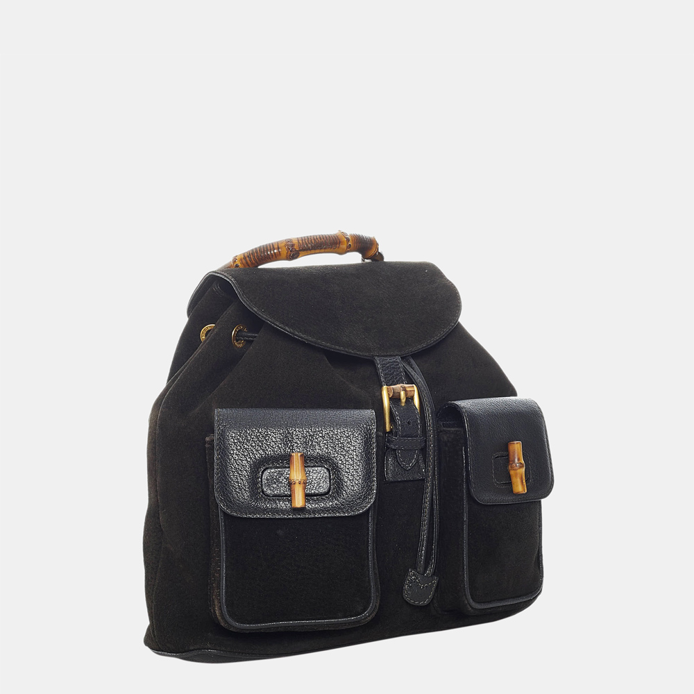 

Gucci Black Bamboo Suede Drawstring Backpack
