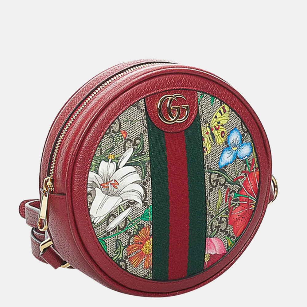 

Gucci Red/Beige GG Supreme Flora Ophidia Round Backpack