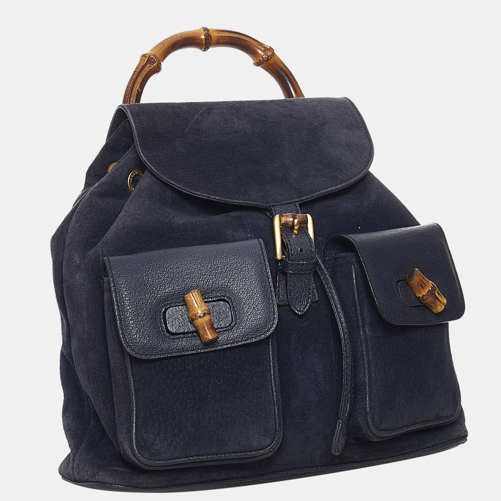 

Gucci Blue Bamboo Suede Drawstring Backpack