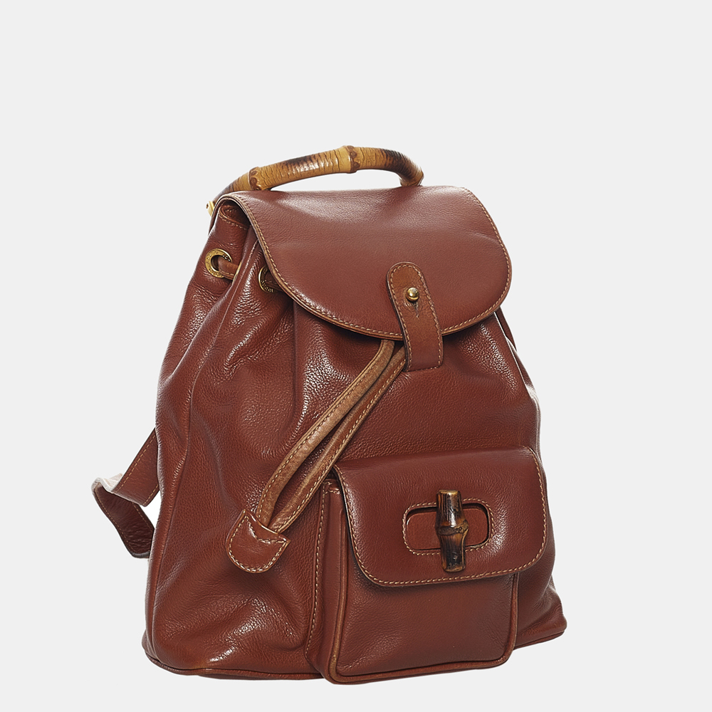 

Gucci Brown Bamboo Drawstring Leather Backpack