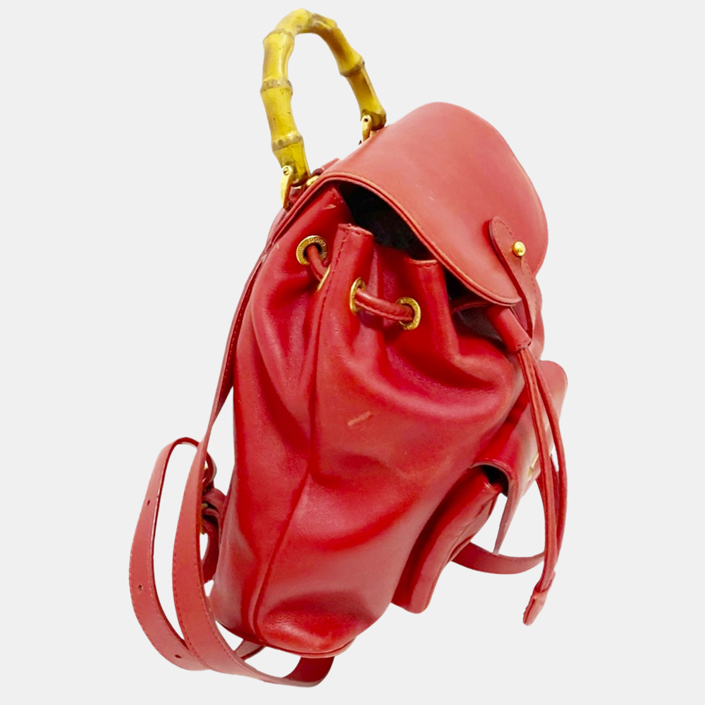 

Gucci Red Mini Bamboo Drawstring Leather Backpack