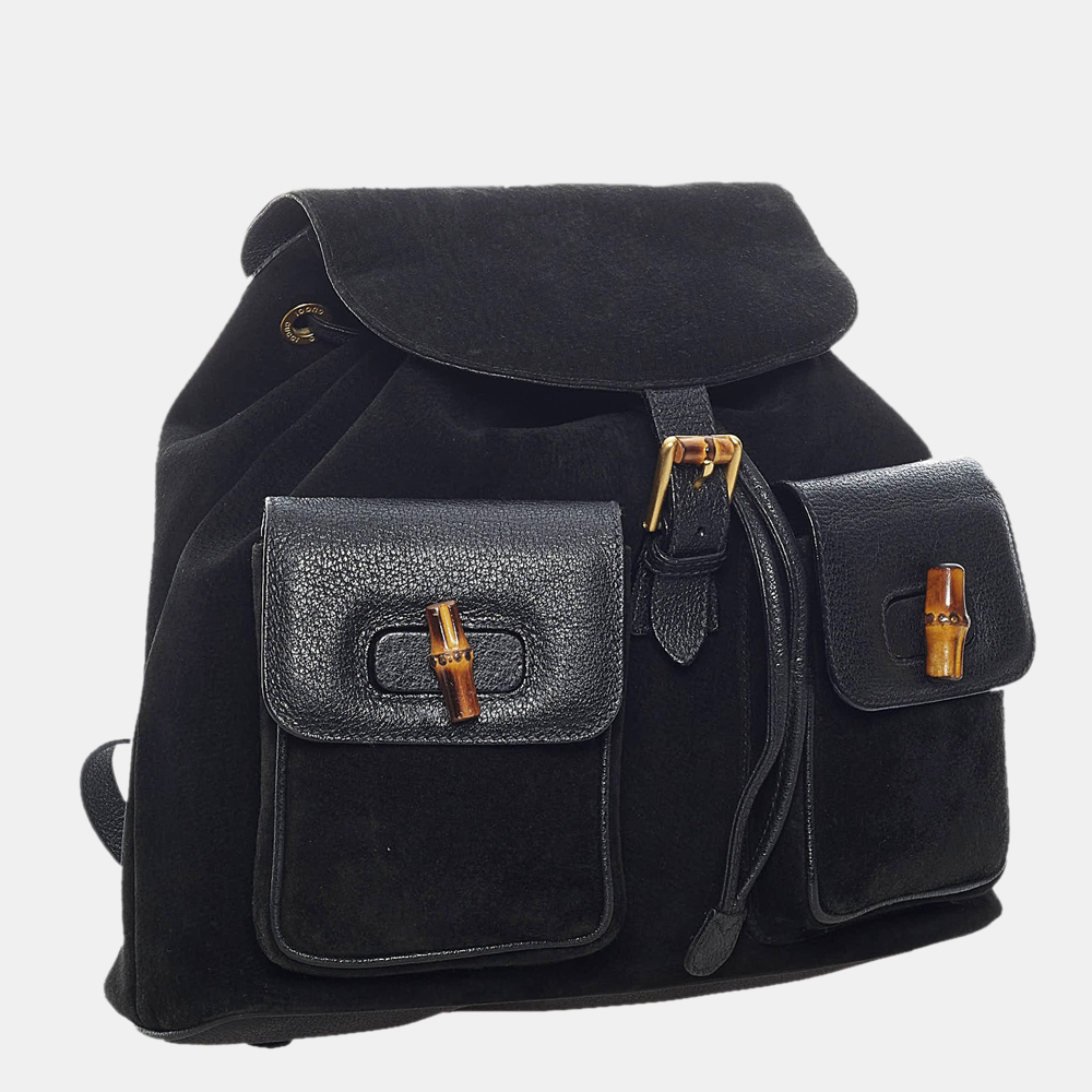 

Gucci Black Bamboo Suede Drawstring Backpack