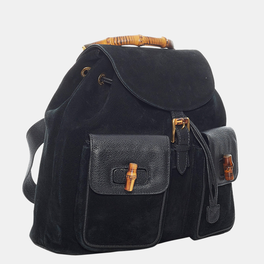 

Gucci Black Bamboo Suede Drawstring Backpack