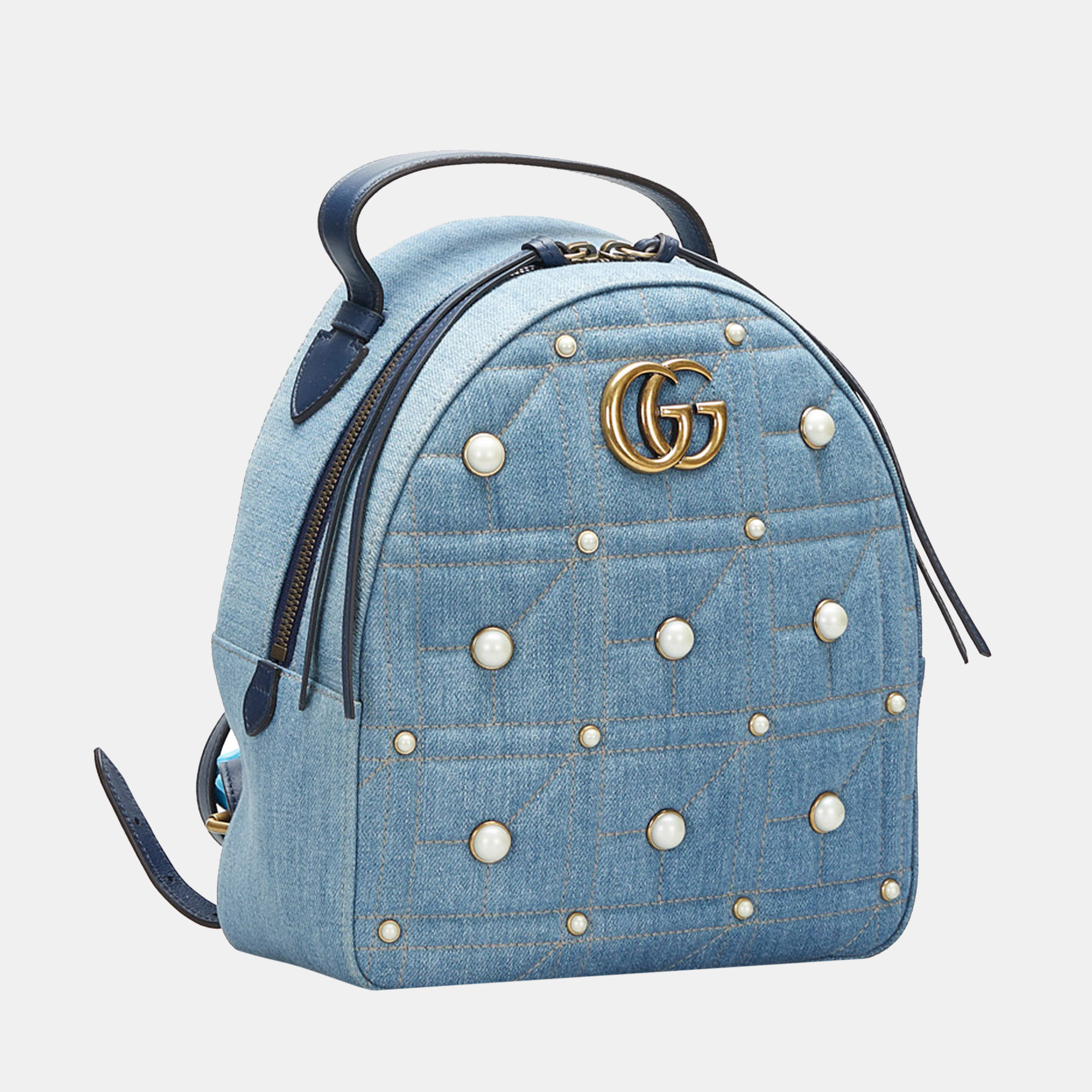

Gucci Blue Small GG Marmont Pearl Denim Backpack