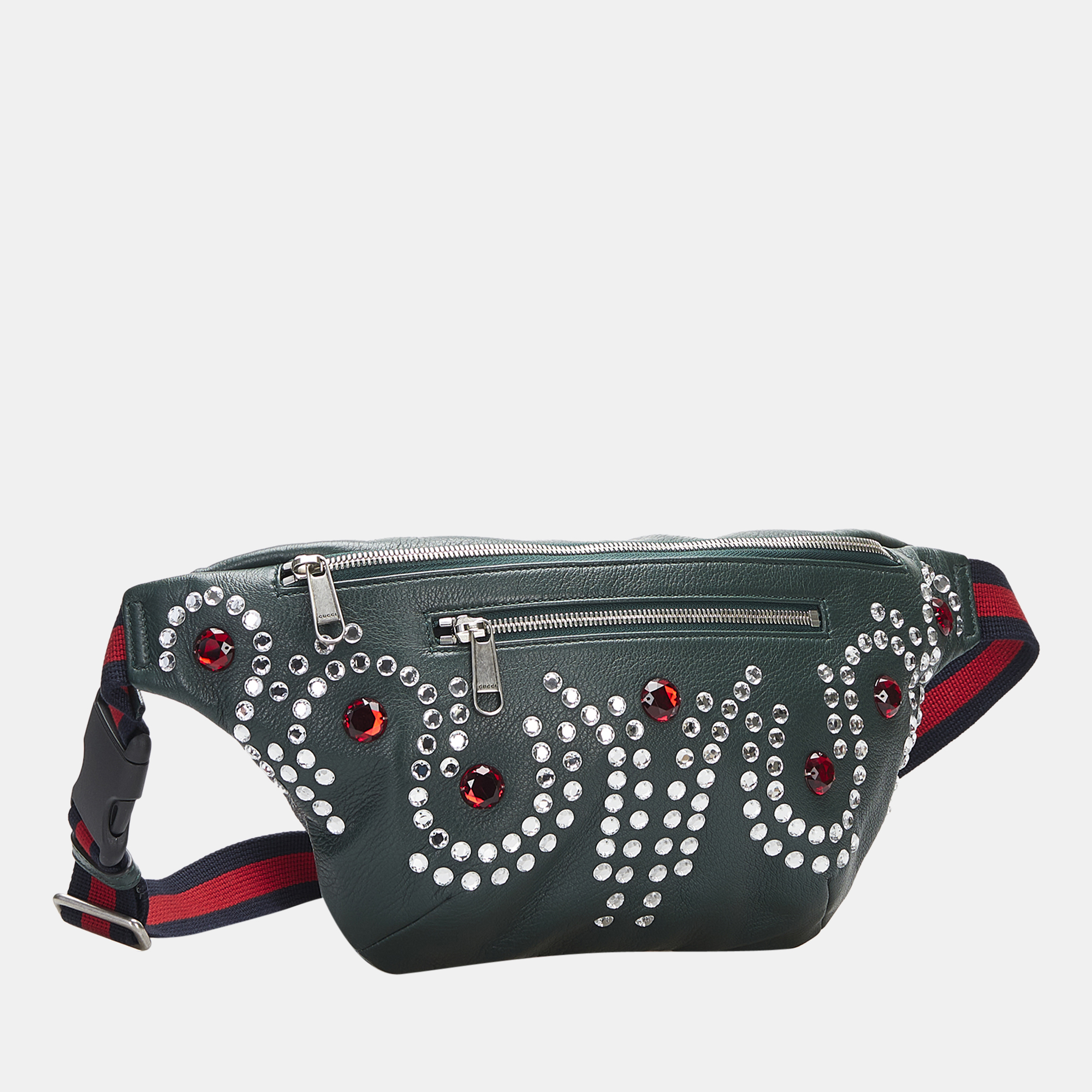 

Gucci Green Crystal Embellished Web Belt Bag