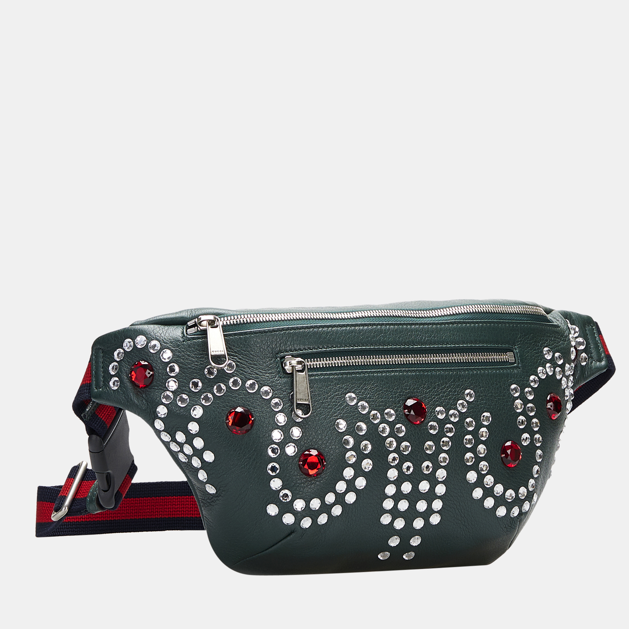 

Gucci Green Crystal Embellished Web Belt Bag