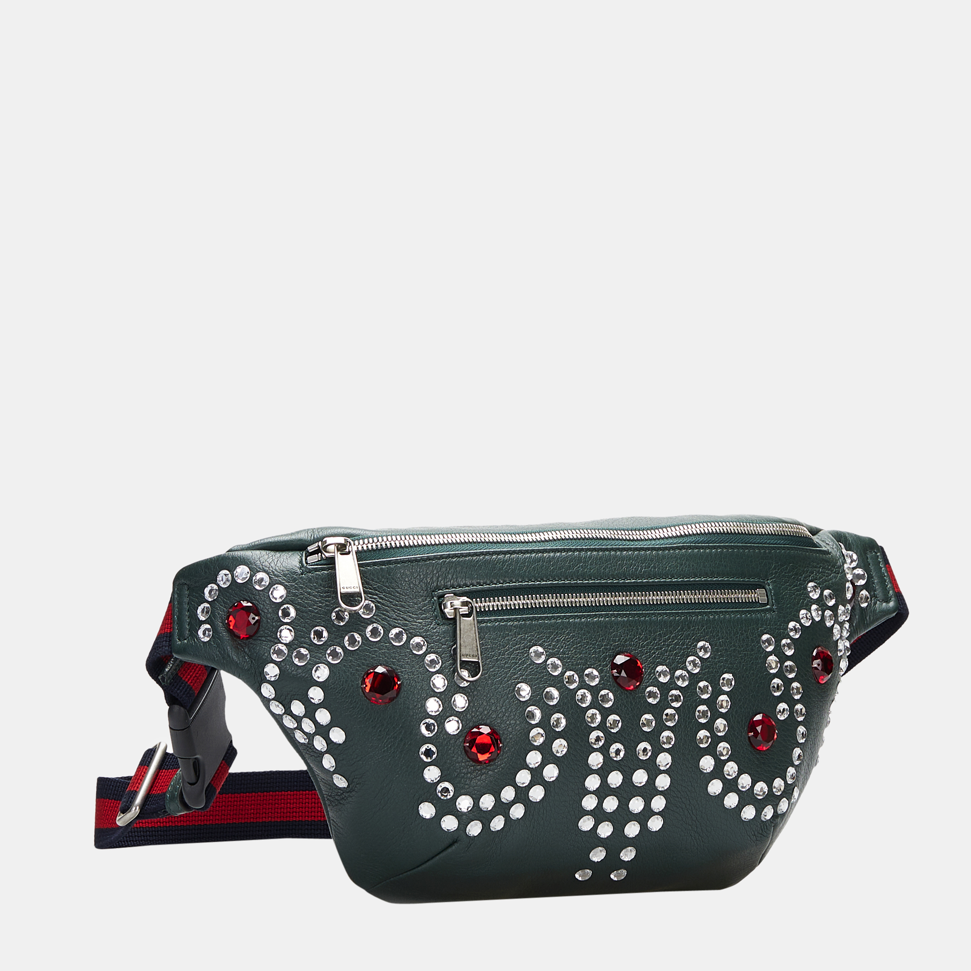 

Gucci Green Crystal Embellished Web Belt Bag