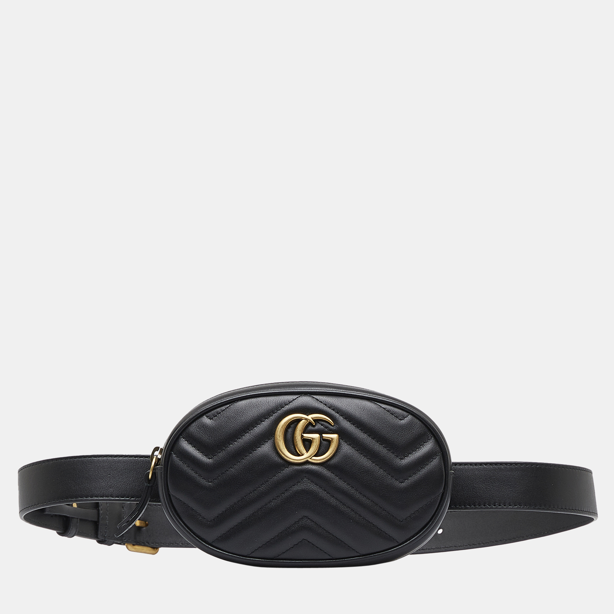 Pre-owned Gucci Black Gg Marmont Matelasse Belt Bag