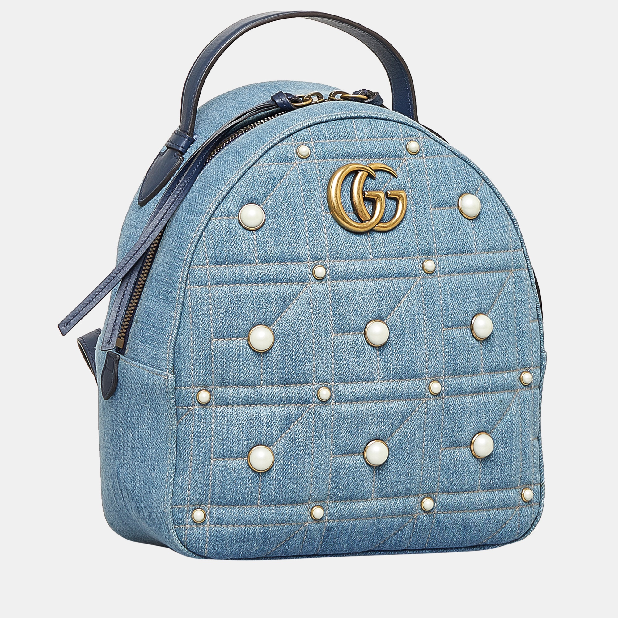 

Gucci Blue Small GG Marmont Pearl Denim Backpack