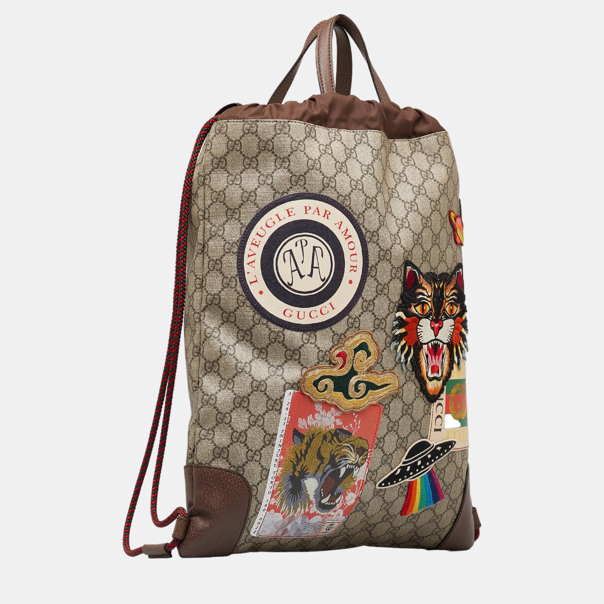 

Gucci Brown GG Supreme Courrier Drawstring Backpack