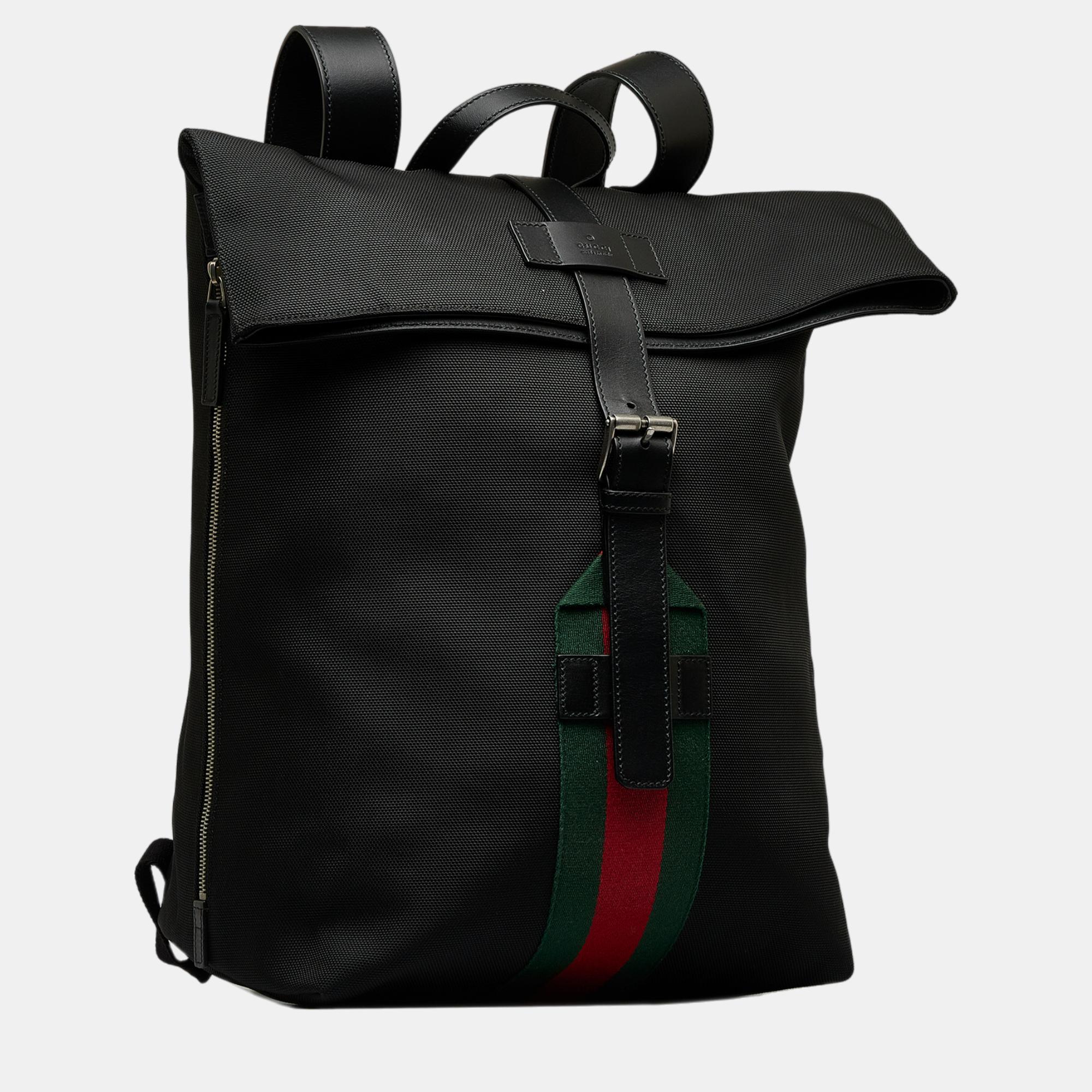 

Gucci Black Web Fold Over Techno Backpack