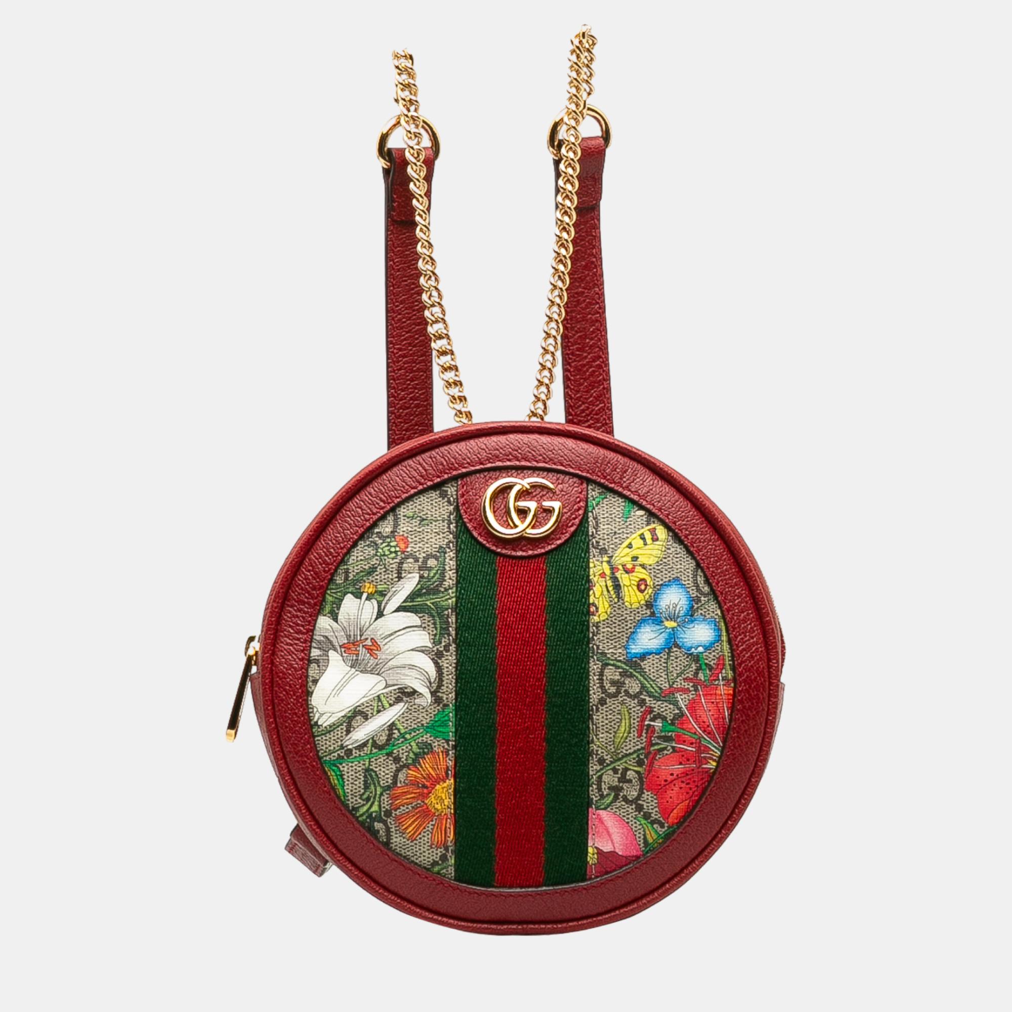 Pre-owned Gucci Red Gg Supreme Flora Ophidia Backpack