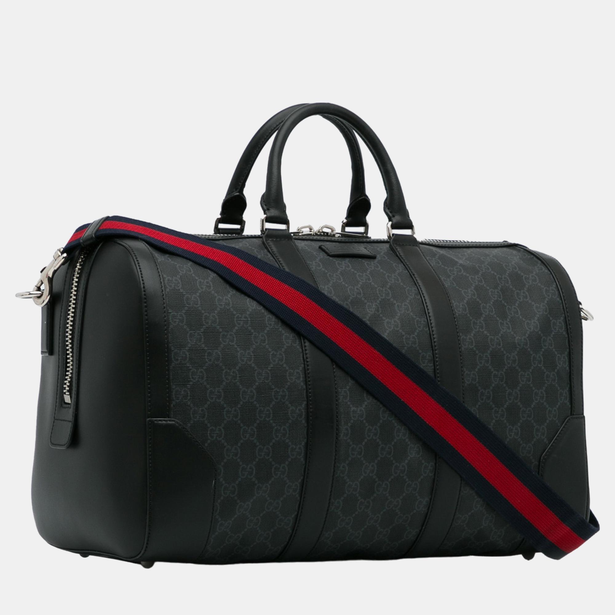 

Gucci Black Medium GG Supreme Web Duffle Bag