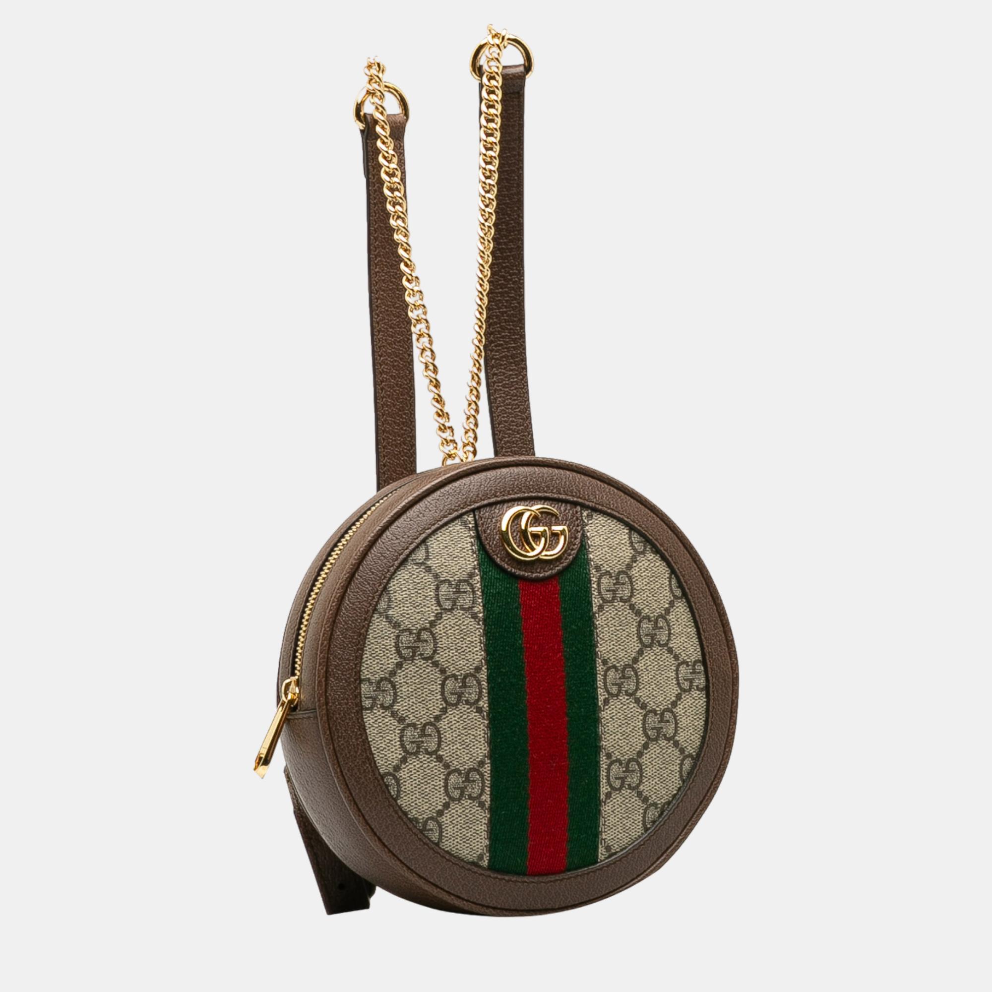 

Gucci Beige/Brown Mini GG Supreme Round Ophidia Backpack