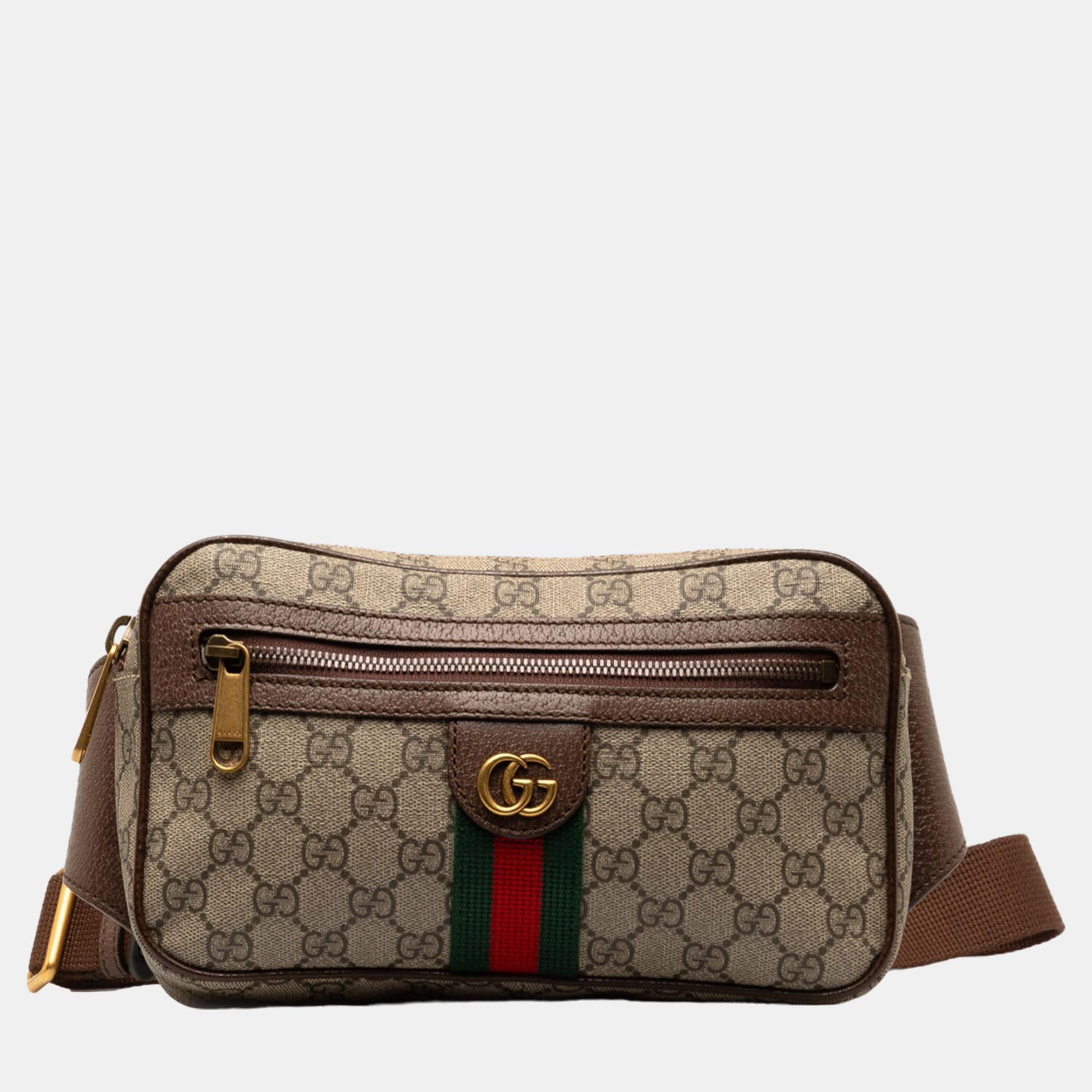 Pre-owned Gucci Beige/brown Gg Supreme Ophidia Belt Bag