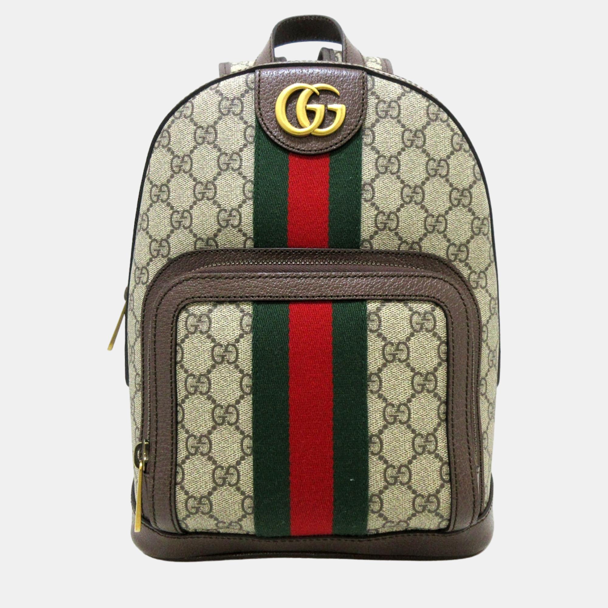 Pre-owned Gucci Beige/brown Small Gg Supreme Ophidia Backpack