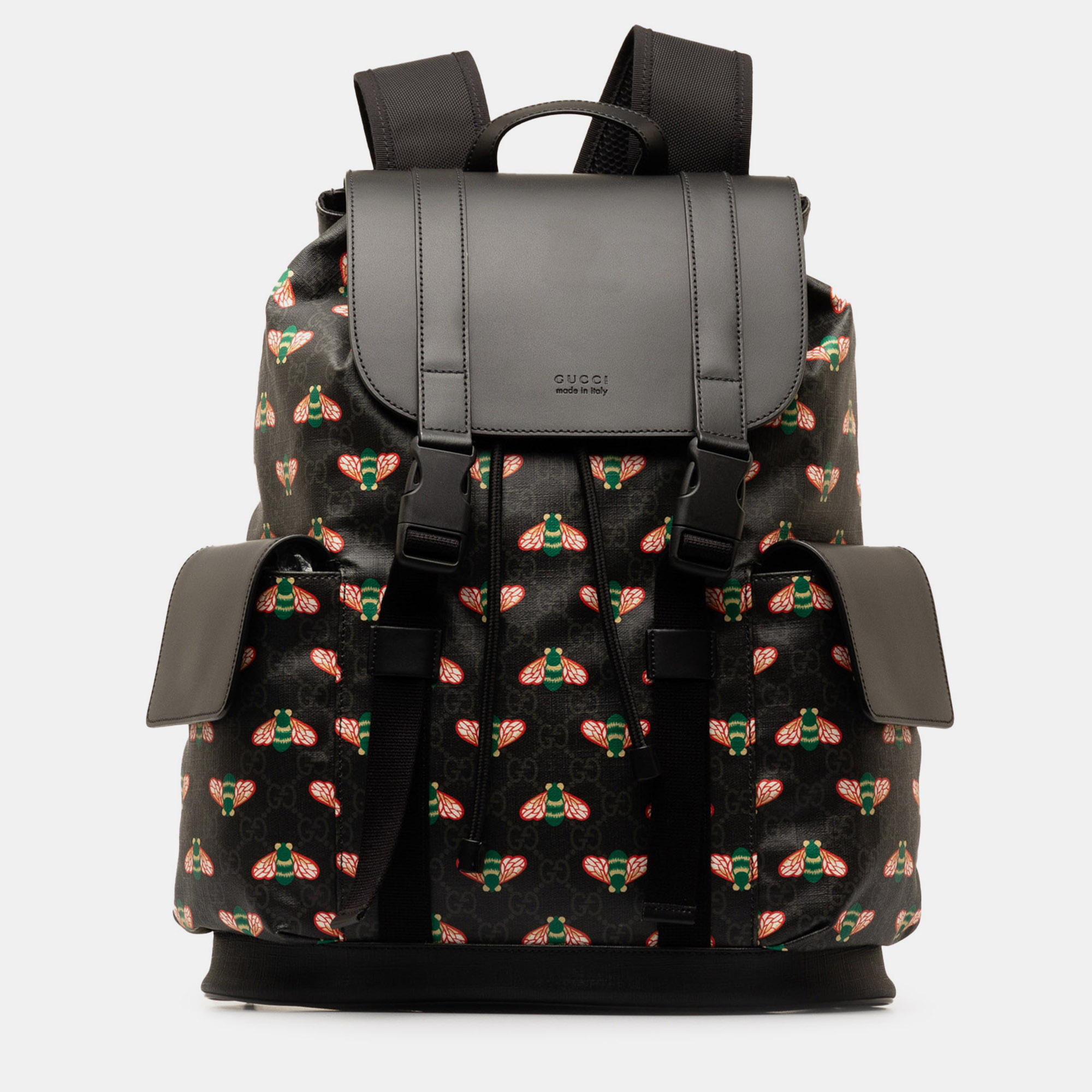 Pre-owned Gucci Gg Supreme Bestiary Bee Backpack In Black