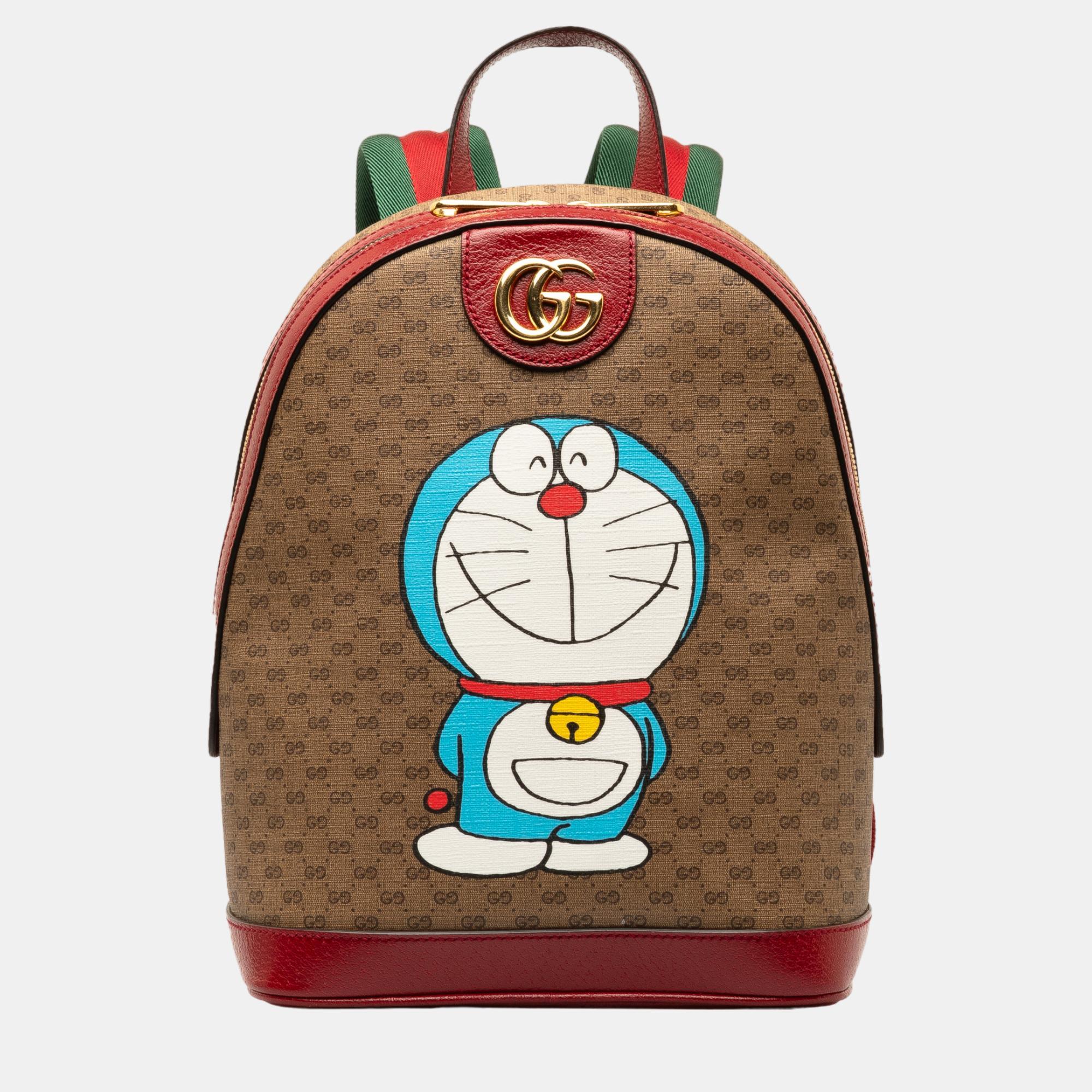Pre-owned Gucci Brown/beige Micro Gg Supreme Doraemon Backpack